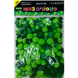 פונפונים מיקס 3 בצעים וגדלים (300 יח')