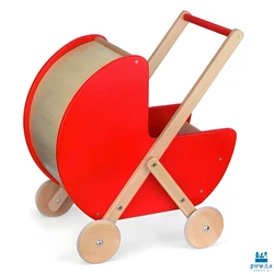 עגלת עץ לבובה אדום ויגה